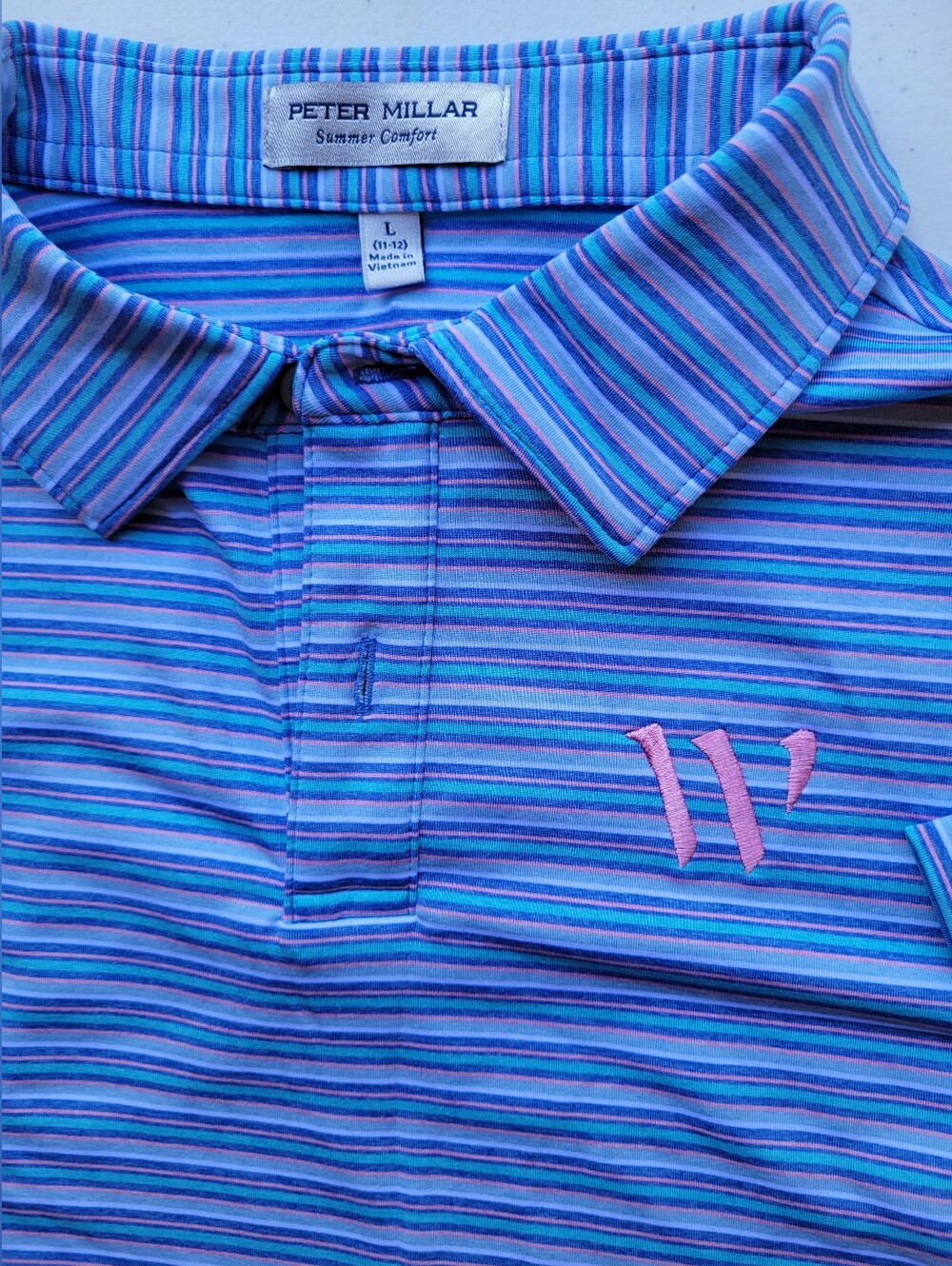 YOUTH Boys Avent Polo Summer Comfort Blue Purple Stripe Size L